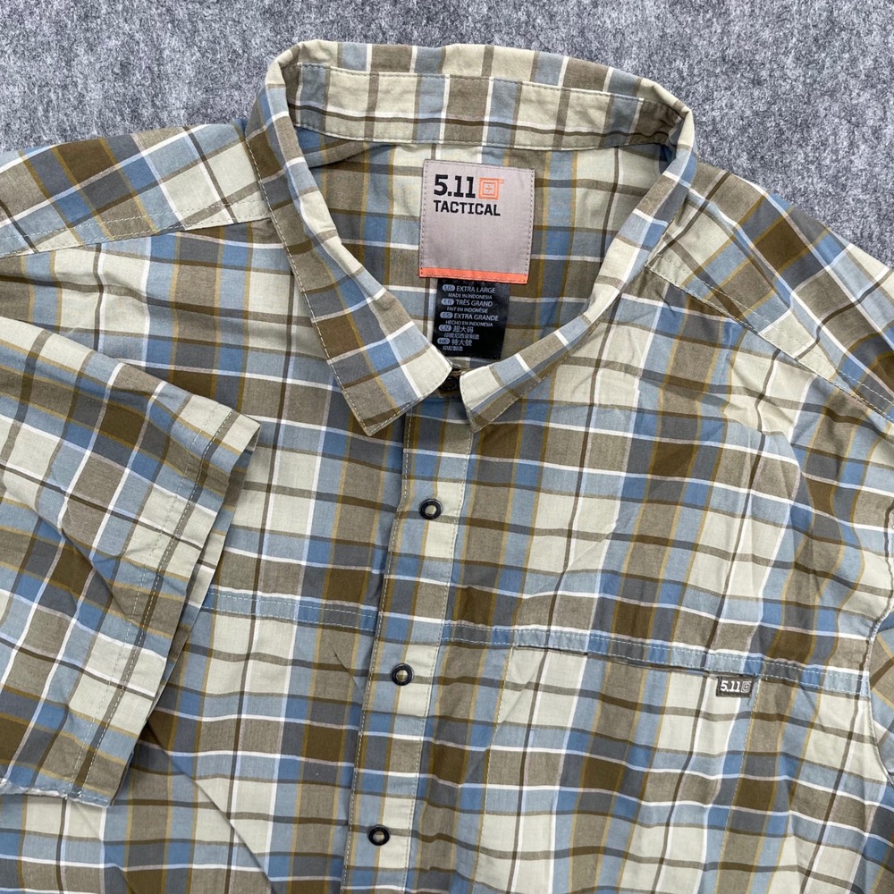 5.11 Tactical Shirt Mens XL Short Sleeve Plaid Snap Front Button Down Green